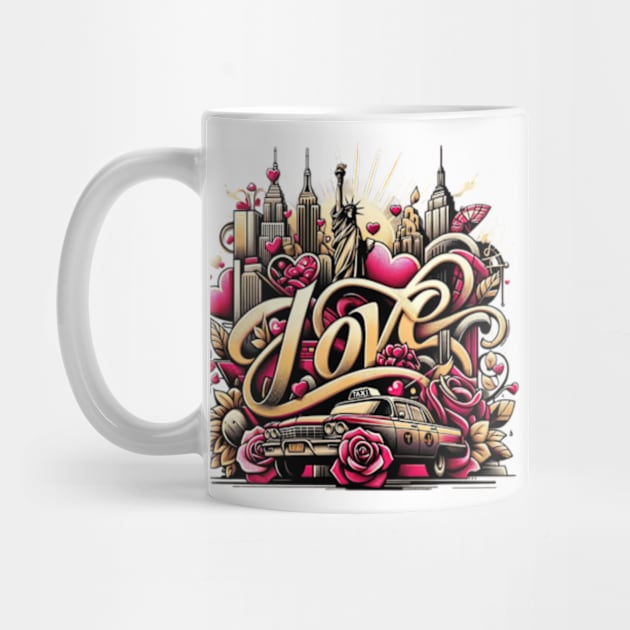 New York Love - Chic Urban Art Tee with Statue of Liberty and Cityscape by Mystic Geisha